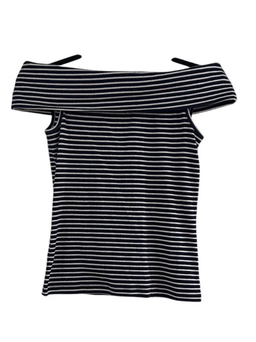 Loft striped off shoulder striped top Size Medium Ribbed Sleeveless Blue White